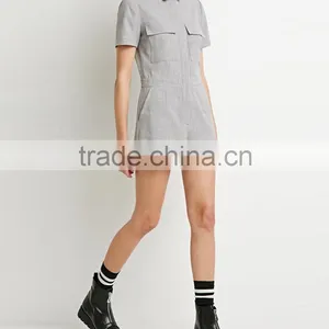 Women's Short Sleeve Double Pocket Tie Solid Grey Casual Jumpsuits thumbnail-4