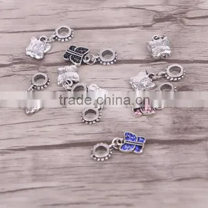 New Butterfly Dangle Charms With Crystal Fit for Bracelets European Style Jewelry thumbnail-2