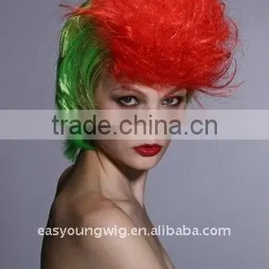 Crazy Halloween Wig, Cheap Green Color Hair Party Wig,rainbow Wig, Clown Wig thumbnail-2