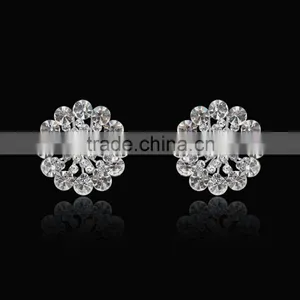 Rellecona Fashion Jewelry Flower Shape Stud Earring Inlaid CZ Gemstone in 18k White Gold Plated thumbnail-2