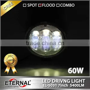 60W 7" Round Driving Headlight for Car Automotive Offroad Truck Trailer Tractor Harvester With Angel Halo Eyes thumbnail-6