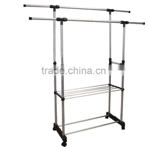 Double Rail Adjustable Portable Clothes Hanger Garment Rack Premium Heavy Duty thumbnail-3