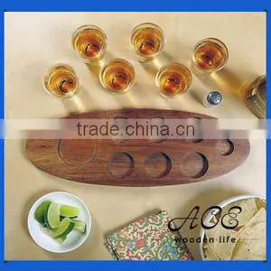 Wooden Serving Tray Glasses Holder Rustic Feel Wood Cups Holder With Hole Kitchenware Beer Tray for Bar thumbnail-1