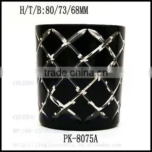 Cylinder Hand Cut Black Home Used Glass Candle Container thumbnail-1