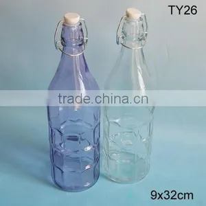 2016 Cylinder Beautiful Glass Bottle With Embossing With Clip Lid thumbnail-1