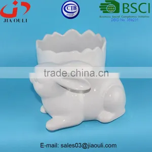 BSCI Audit Factory Dehua Porcelain Animal Flower Planters, White Ceramic Rabbit Plant Pots thumbnail-4