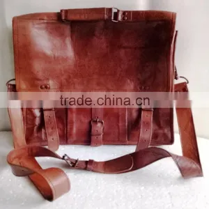 High Quality Classic Design Handmade Vintage Genuine Goat Leather Laptop Briefcase thumbnail-1