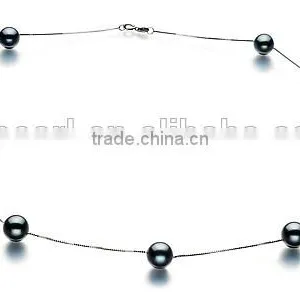 17.5" AAA 7-8mm Black Round Japanese Akoya Pearl Necklace thumbnail-1