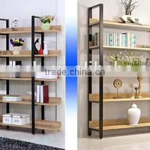 Display Wooden Side Steel Bookshelf,Household Steel - Wood Combination Bookcase thumbnail-4
