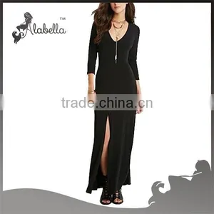 Long Sleeve Maxi Dress With V Neck Muslim Women Long Dress thumbnail-1