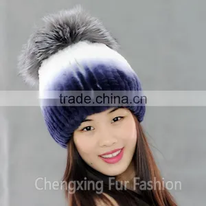 CX-C-02F Lovely Custom Beanie Hat Fashion Handmade Rex Rabbit Fur Hat thumbnail-1