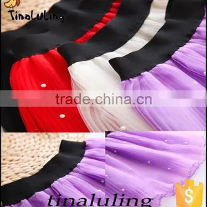Girls Red Tutu Skirts With Pearl Children Black Elastic Band Mini Skirts thumbnail-3