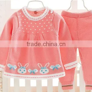 Latest Light Blue Pink Stylish Baby Girls Cotton Knitted Sweaters thumbnail-1