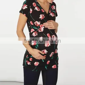 Black Tulip Print Wrap Maternity Top Clothes Cheap thumbnail-3