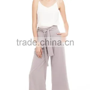 2017 OEM Women Tie Sash High Waist Fully Lined Pants thumbnail-3