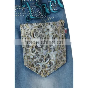Most Fashion Super Soft Elastic Waisrband Strentch Printed Lace up Jeans for Kids thumbnail-2
