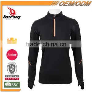 Long Sleeve Elastic Women Dry Fit Sport Shirt With Half Zipper thumbnail-1