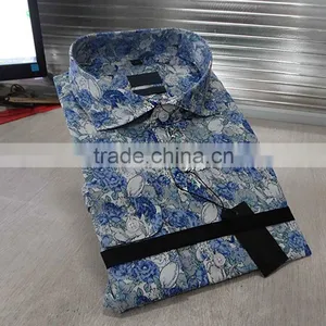 Latest Design for Men Blue With White Floral Mens Dress Shirt thumbnail-2