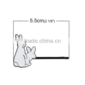 Hair Clips Findings Rabbit Animal Gunmetal White Enamel 55mm x 34mm thumbnail-2