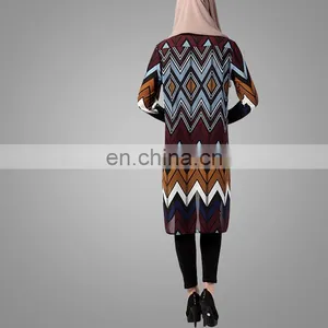Chiffon Geometric Patterns Women Plus Size Long Tops Khaki Wear Islamic Clothing Arab Girls Full Sleeve Blouses Long Loose Shirt thumbnail-3