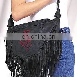 HMB-2002B LEATHER BAG FRINGES INLAY ROSE BAGS LARGE BIKER STYLE thumbnail-1