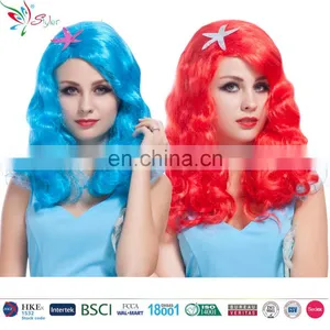 Synthetic Fibre Long Curly Blue and Pink Cosplay Party Little Mermaid Wig thumbnail-1