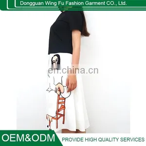 2015 New Fashion Portraits Printed High Waist Slim Skirt Ladies Pleated Skirt Black and White Printing Skirt thumbnail-3