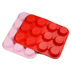 Free Sample Food Grade Heat Resistant Nontoxic Silicone Cake Mold Baking Mousse Pudding Mold Tool Muffin Cup 12holes thumbnail-3