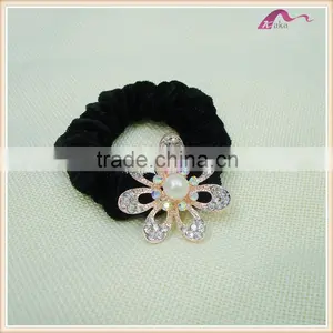 New Crystal Pearl Flower Elastic Velvet Hair Scrunchies For Adult thumbnail-1