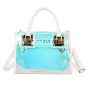 Super Hot Big Capacity, Holographic Waterproof Transparent Tote Bag Clear Pvc Jelly Portable Bags Handbags Women/ thumbnail-2
