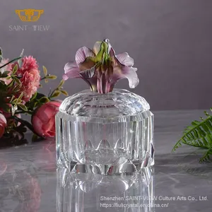 2022 New Creation Instagram Novelty Clear Crystal Glass Sandalwood Container Flower Lid Jewelry Sundries Box thumbnail-2