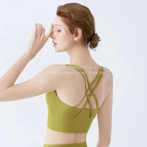 Yoga Workout Sports Bras for Women Criss Cross Back Medium Support Running Bra With Removable Cups thumbnail-2