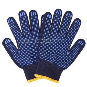 7Gauge Dark Blue Polycotton Liner PVC Dotted Gloves thumbnail-2