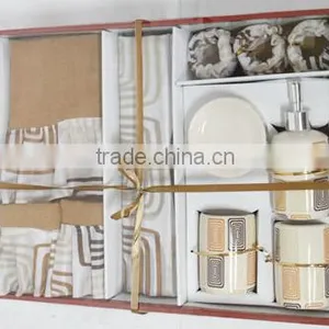 100% Polyester Bathroom Set With Ceramics Accessary thumbnail-4