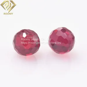 Hot Sale Synthetic Corundum Round Lab Created Faceted Ruby Ball Drilled Loose Gemstone thumbnail-1