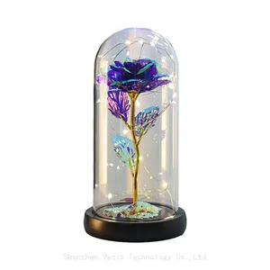 Eternal Forever Rose in Glass Dome With LED Light Gift Box for Mom Women Valentines Mothers Day Bulk thumbnail-2