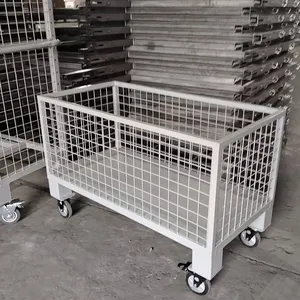 4-Sided Foldable Wire Mesh Roll Container for Logistic Transportation Storage thumbnail-3