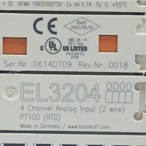 BECKHOFF EL3204-0018 EtherCAT 4 Channel RTD Temperature Input Module PT100 Industrial Automation IO Terminal thumbnail-1
