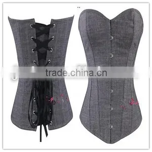 Wholesale Junhou Brand Denim Corset and Bustier Sexy Woman Corset Top Underbust Corset Waist Cincher thumbnail-1