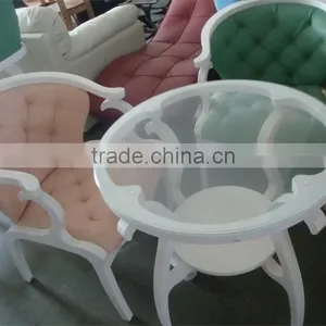RCH-0719 White Wooden Coffee Table Legs Round Glass Tea Table thumbnail-2