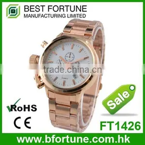 FT1426 Unisex White Dial Three Eye Quartz Date Special Button Chrono Watch thumbnail-1