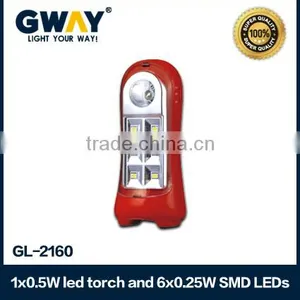1X0.5W Spotlight+6X0.25W 5050SMD Rechargeable LED Emergency Light.New ABS Plastic Body With 4V 0.8AH Batteries thumbnail-1