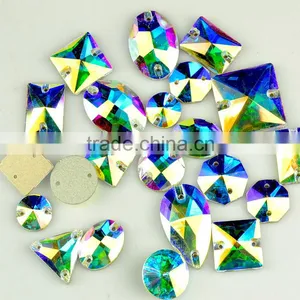 2016 New Top Quality Blue Flare Crystal AB Sew on Strass , Shaped Flat Back Sew-on Crystal Stones for Bulk Wholesale thumbnail-1
