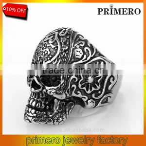 Fashion Flower Skull Gothic Black Poker Party Rock Biker Stainless Steel Terminator Ring thumbnail-1