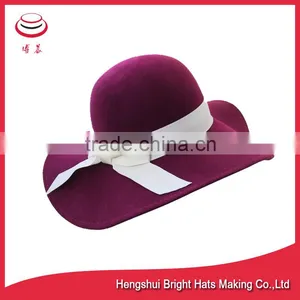 Wool Felt Floppy Hats With Purple Color And White Ribon thumbnail-1