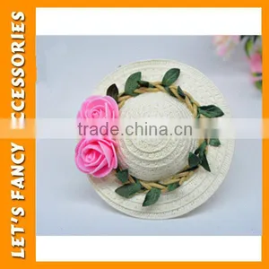 PGHD0657 Women Mini Top Hat Hair Clips Summer Straw Shape With Flower thumbnail-2