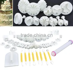 46 PCs Set Fondant Cake Cutter Ejector Stamp + Modeling + Smoother + Border Decoration Fondant Marzipan Plunger Cutter SV009933 thumbnail-1