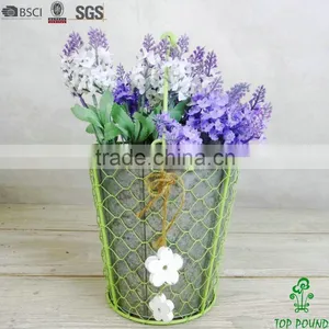 Round Barrel Decorative Green Metal Planters thumbnail-3