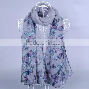 Popular Butterfly Flower Pattern Women Scarf Voile Scarves 180*90 Pashmina Muslim thumbnail-2