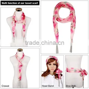 Fashion Romantic Rose Pattern Scarf,soft Polyster Scarf thumbnail-6